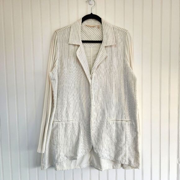 SOFT SURROUNDINGS Pippa Striped Cream Blazer Light Academia Minimalist Large - Picture 2 of 8